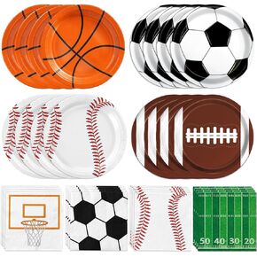 LINHAXM 80 PCS Sport Plates and Napkins Set, Sports Birthday Party Decorations with Basketball Plates, Soccer Plates, Baseball Plates, Football Plates and Napkins for Sports Themed Party Decorations in Kuwait