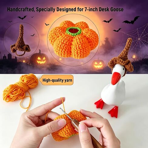 Desk Goose Outfits 7 Inches Halloween Crochet Pumpkin Clothes & Wizard Hat in Saudi Arabia