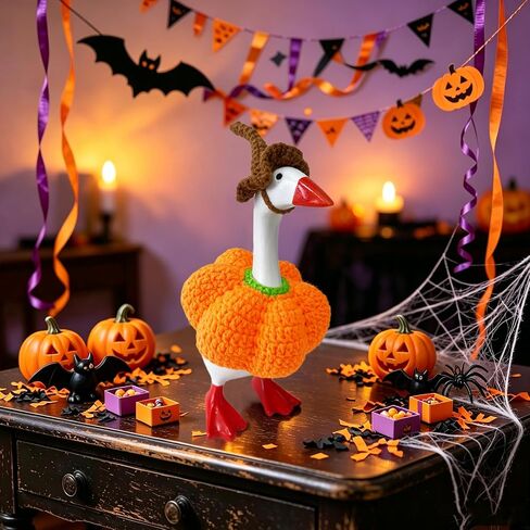 Desk Goose Outfits 7 Inches Halloween Crochet Pumpkin Clothes & Wizard Hat in Saudi Arabia