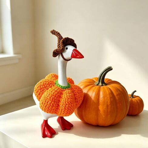 Desk Goose Outfits 7 Inches Halloween Crochet Pumpkin Clothes & Wizard Hat in Saudi Arabia