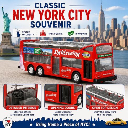 NYC Sightseeing Tour Bus, New York City Double Decker, Diecast Toy Double Decker Tourist Open Top Pull Back Model Vehicle Souvenir Gift (NYC Tour) in Kuwait