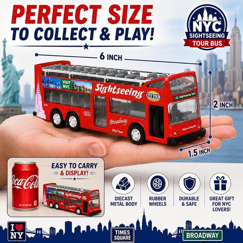 NYC Sightseeing Tour Bus, New York City Double Decker, Diecast Toy Double Decker Tourist Open Top Pull Back Model Vehicle Souvenir Gift (NYC Tour) in Kuwait