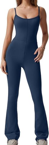 بدلة QINSEN مضيئة للنساء بأشرطة سباغيتي ورقبة واسعة وطول كامل كاجوال Unitard Playsuit in Kuwait
