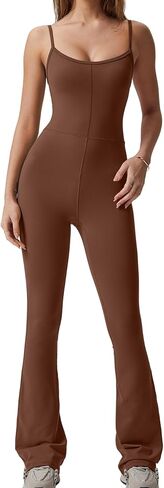 بدلة QINSEN مضيئة للنساء بأشرطة سباغيتي ورقبة واسعة وطول كامل كاجوال Unitard Playsuit in Kuwait