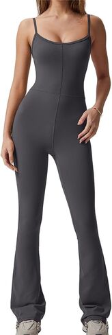 بدلة QINSEN مضيئة للنساء بأشرطة سباغيتي ورقبة واسعة وطول كامل كاجوال Unitard Playsuit in Kuwait