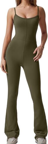 بدلة QINSEN مضيئة للنساء بأشرطة سباغيتي ورقبة واسعة وطول كامل كاجوال Unitard Playsuit in Kuwait