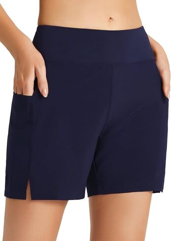 BALEAF Women's 5" Quick Dry High Waisted Swim Board Shorts UPF 50+ Swimsuit Bottom Trunks with Liner in Kuwait