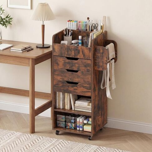 Giantex Craft Storage Cart - Utility Organizer Cart with 3 Drawers, 3 Shelves, 3 Slotted Compartments, 2 Rolling Rods, Crafting Sewing Cabinet on Wheels for Wrapping Paper Scrapbook Ribbon (White) in Kuwait