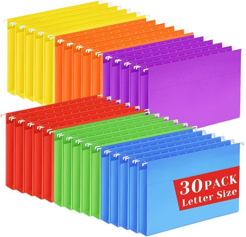 30 Pack Hanging File Folders Letter Size, Colored A4 Hanging Folders with 1/5-Cut Adjustable Tab, Extra Capacity Hanging File Folders, 1 Inch Expansion, Perfect Office, Home, Classroom Supplies in Kuwait