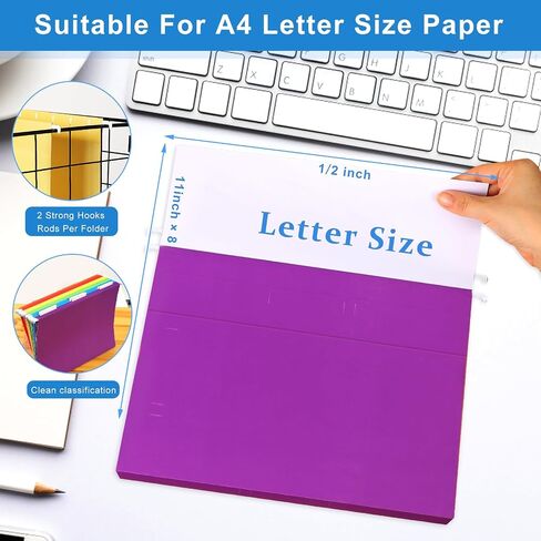 30 Pack Hanging File Folders Letter Size, Colored A4 Hanging Folders with 1/5-Cut Adjustable Tab, Extra Capacity Hanging File Folders, 1 Inch Expansion, Perfect Office, Home, Classroom Supplies in Kuwait