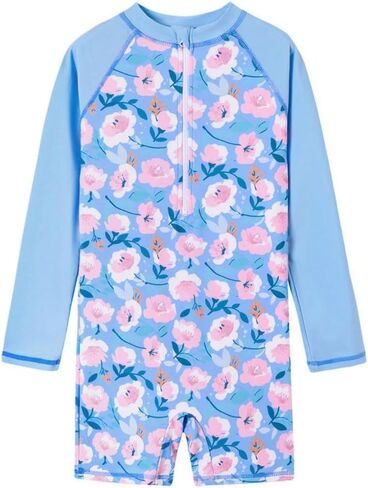 Girls Long Sleeve Rash Guard Swimsuits Zipper Bathing Suits in Kuwait