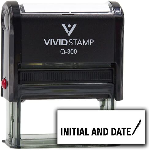 Vivid Stamp Initial and Date (Pen Pointing Down) Self Inking Rubber Stamp (Black Ink) - Q-300 in Kuwait