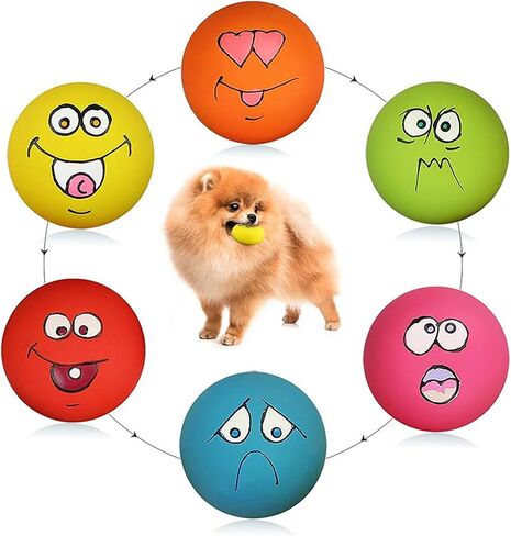 Smile Face Dog Squeaky Toys Soft Latex Squeak Balls for Puppy Small Pet Dogs 6 Pcs/Set in Saudi Arabia