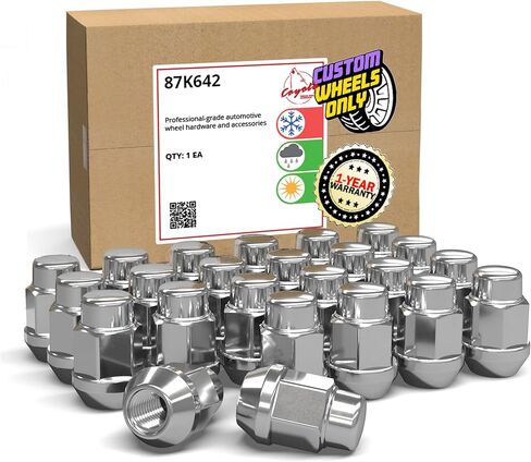 Wheel Accessories Parts Set of 24 Chrome 1/2 Lug Nuts Closed End Bulge Acorn Lug Nut Style 1.38" Long Cone Seat 19mm (3/4") Hex Wheel Lug Nut (1/2-20, Chrome) in Saudi Arabia