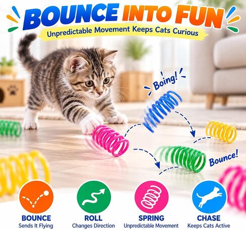 Cat Spring Toys 20 عبوة ملونة لفائف زنبركية بلاستيكية ملونة جذب القطط إلى Swat ، اللدغة ، ألعاب القطط للقطط الداخلية لجميع السلالات in Kuwait