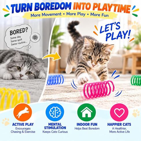 Cat Spring Toys 20 عبوة ملونة لفائف زنبركية بلاستيكية ملونة جذب القطط إلى Swat ، اللدغة ، ألعاب القطط للقطط الداخلية لجميع السلالات in Kuwait