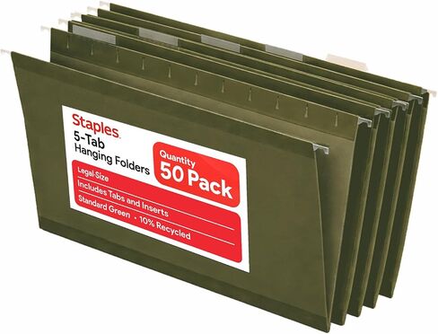 Staples 490853 Hanging File Folders 5 Tab Legal Size Standard Green 50/Bx in Kuwait