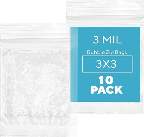 GPI - 500 Count, 3" X 3" Bubble Recloasable Zip Bags, 3 Mil Thick, Resealable, Reusable, Protective Bubble Pouch, Double Sided Cushion Wrap Bags For Storage Packaging, Mailing & Shipping Fragile in Kuwait