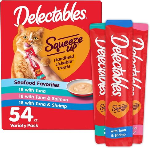 Delectables Squeeze Up Seafood Variety Pack, Creamy Squeezable Puree, Lickable Wet Cat Treats, Grain Free, No Added Fillers, No by-Products, No Added Preservatives, 0.5 Ounces Tube, 72 Tubes Total in Kuwait