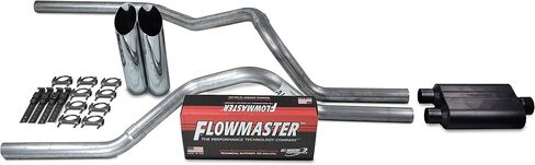 Truck Exhaust Kits - Shop Line Dual Exhaust System 2.5 inch Aluminized Flowmaster 40 Series Polished Rolled Tips in Kuwait