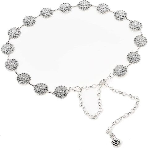 ILuvatar Luvatar Womens Metal Chain Dress Belt Hollow Out Daisy Sweater Belt Decorated Skinny Waist Belt in Kuwait