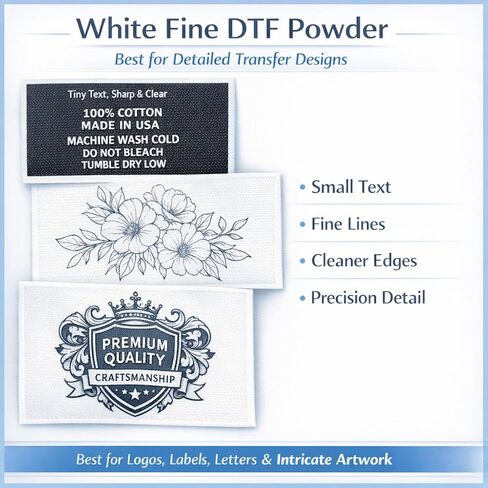 Fine DTF Powder White 17.6oz (500g), No Clumping Hot Melt Adhesive Transfer Powder for Inkjet Printer – All Fabric Compatible, Strong Adhesion, Quick Cure(0-80um) in Saudi Arabia