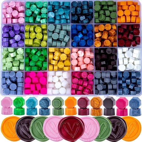 Electric Wax Seal Warmer, Black Seal Stamp Beads Kit with 624Pcs Sealing Wax Beads in 24 Colors, Melt Spoon for Letter Sealing, Wedding Invitation & DIY Craft in Kuwait