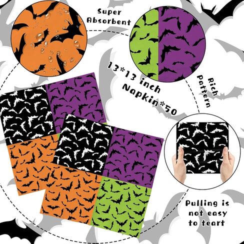 Halloween Paper Napkins,Colorful Bat Napkins for Spooky Party Supplies in Kuwait