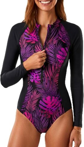 Daci Women Long Sleeve Rash Guard One Piece Zipper Swimsuit Surfing Bathing Suit UPF 50 in Kuwait