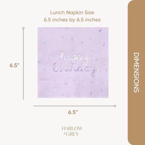 Harlow & Grey Sprinkles - Happy Birthday Napkins, 24 Napkin, Multi-Color Pack, Birthday, Kids Party, Baby’s Birthday - Disposable Paper Napkins (Pastel) in Kuwait