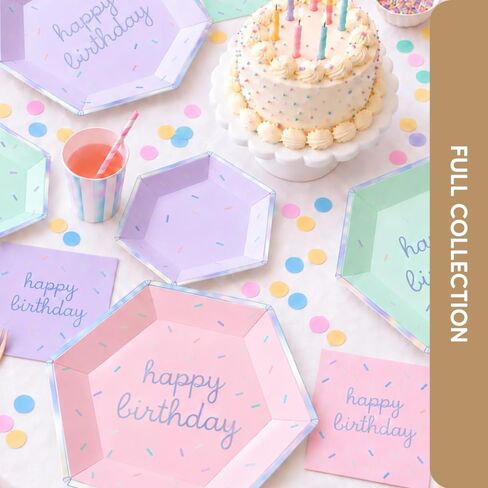 Harlow & Grey Sprinkles - Happy Birthday Napkins, 24 Napkin, Multi-Color Pack, Birthday, Kids Party, Baby’s Birthday - Disposable Paper Napkins (Pastel) in Kuwait