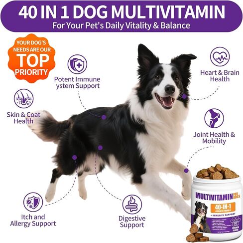 40 in 1 Dog Vitamins and Supplements 200Ct Dog Multivitamin Chewable, Immunity Support Multivitamin Vitamins with Turkey Tail Mushroom, Skin & Coat, Mobility, Gut & Heart Health, Hip & Joint Support in Saudi Arabia