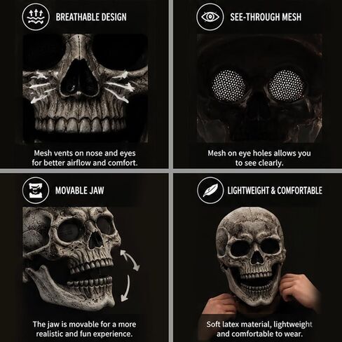 Kocuos Full Head Skull Mask with Movable Jaw, Halloween Scary Mask, Head Realistic Latex Mask in Kuwait