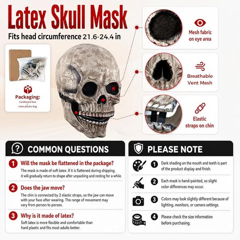 Kocuos Full Head Skull Mask with Movable Jaw, Halloween Scary Mask, Head Realistic Latex Mask in Kuwait