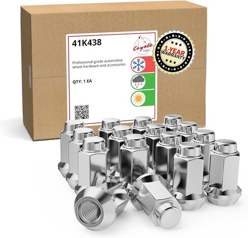 Wheel Accessories Parts Set of ATV/UTV 16 Chrome 10x1.25 Lug Nuts 1.38" Long for Car Small Diameter Bulge Acorn Spline Lug Nuts Cone Seat Locking with Key (M10 x 1.25, Chrome) in Kuwait