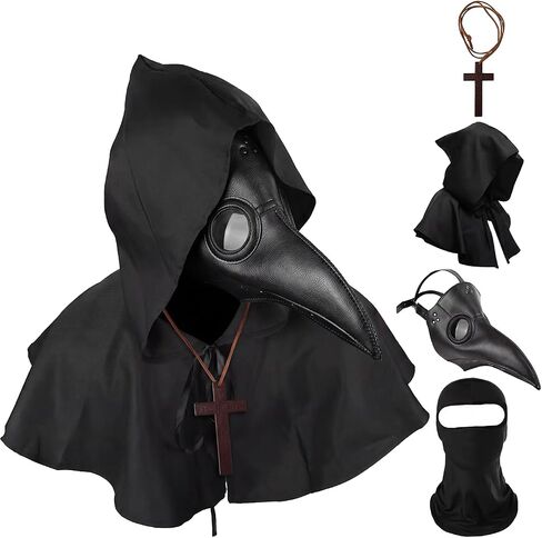 Plague Doctor Mask and Cloak Long Nose Beak Halloween Costume Props Leather Masks for Adult in Kuwait