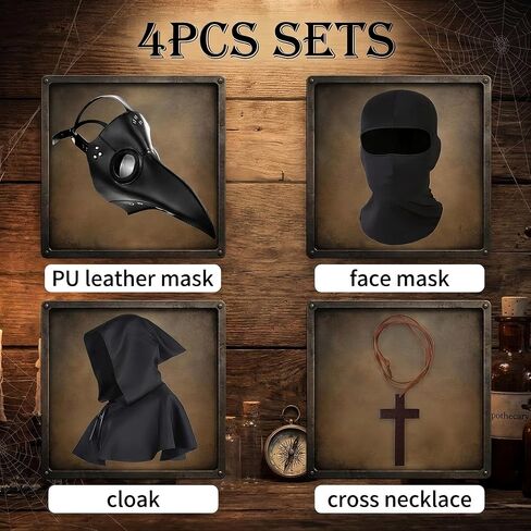 Plague Doctor Mask and Cloak Long Nose Beak Halloween Costume Props Leather Masks for Adult in Kuwait