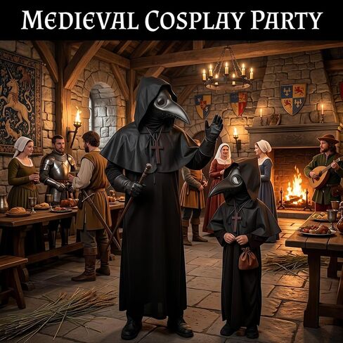 Plague Doctor Mask and Cloak Long Nose Beak Halloween Costume Props Leather Masks for Adult in Kuwait