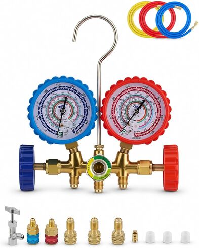 Orion Motor Tech OMT 5FT AC Diagnostic Manifold Freon Gauge Set Fits for R134A R12, R22, R502, with Couplers, Adapter for Car A/C System Automotive Air Conditioning Maintenance in Kuwait