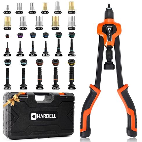 HARDELL Rivet Gun, 14" Manual Hand Riveter with 100 Pcs Rivets, Heavy Duty Riveter with 5 Nosepieces for Plastic Metal Leather Vehicle in Saudi Arabia
