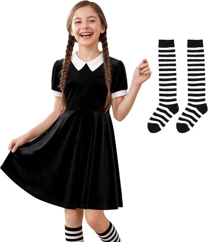 BesserBay Halloween Girls Velvet Peter Pan Collar Swing Black Dress 4-12 Years in Kuwait