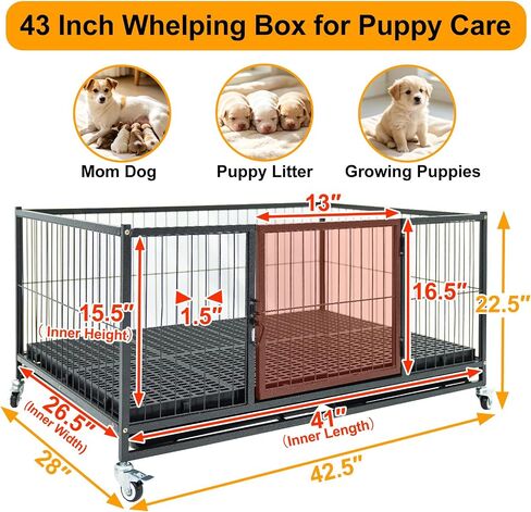 Homey Pet 43" Whelping Box for Dogs and Puppies, Easy Puppy Care in Kuwait