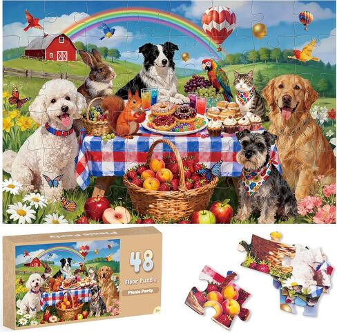 48Pcs Jumbo Floor Puzzle, 3x2Ft Animals Puppy Toy for Toddlers in Kuwait