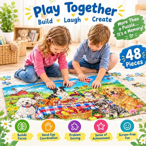 48Pcs Jumbo Floor Puzzle, 3x2Ft Animals Puppy Toy for Toddlers in Kuwait