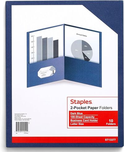 Staples 907701 2-Pocket Folders, Dark Blue, 10/Pack (13377-CC) in Kuwait