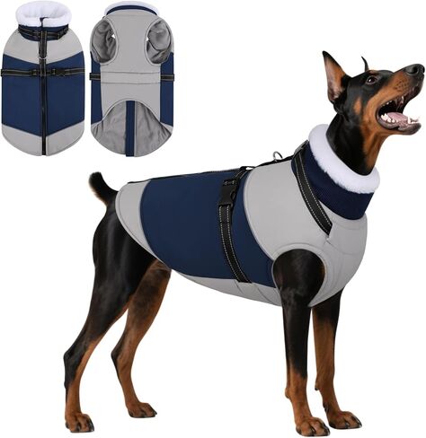 ASENKU Dog Winter Coat with Built-in Harness, Waterproof Dog Jacket with Reflective Strips & Anti-Snag Zipper, Fleece Lined Dog Cold Weather Coats for Small Medium Large Dogs (Purple, 2XL) in Kuwait