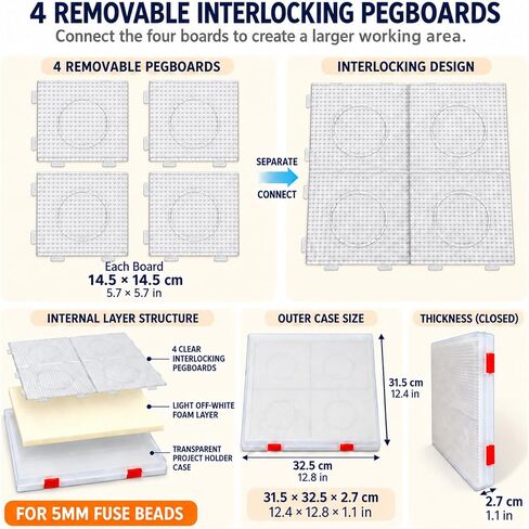 Svartur 5mm Fuse Bead Board Project Holder with 4 Clear Pegboards (Beads not Included) in Kuwait