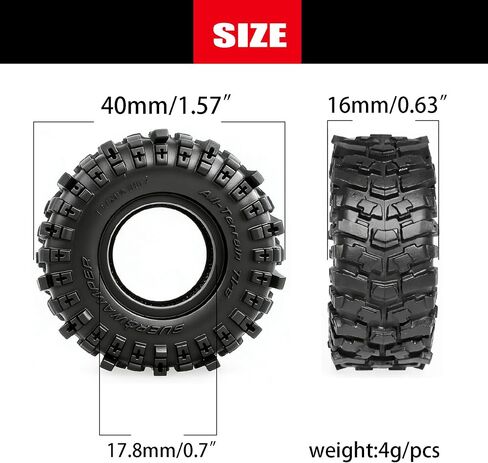 STMU 0.7" Cling On RC Crawler Tires 40x16mm Fits Axial SCX30 Redcat Ascent-32 1/30 1/32 RC Cars Compatible with 0.7" Beadlock Wheels (0.7Tires) in Saudi Arabia