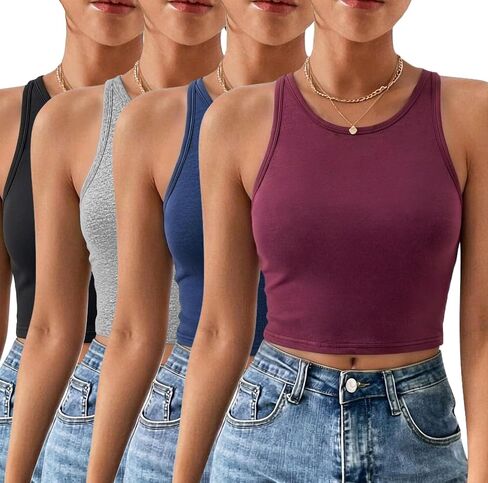 Kole Meego Crop Tops For Women Workout Cropped Tank Top High Neck Camisole Yoga Shirts Athletic Undershirts 4 Pack in Kuwait