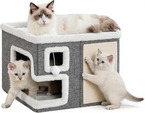 Cat Houses for Indoor Cats, Covered Cat Bed Cave with Scratch Pad in Saudi Arabia